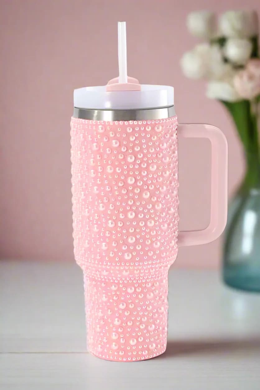 40 oz Pink Pearl Studded Tumbler