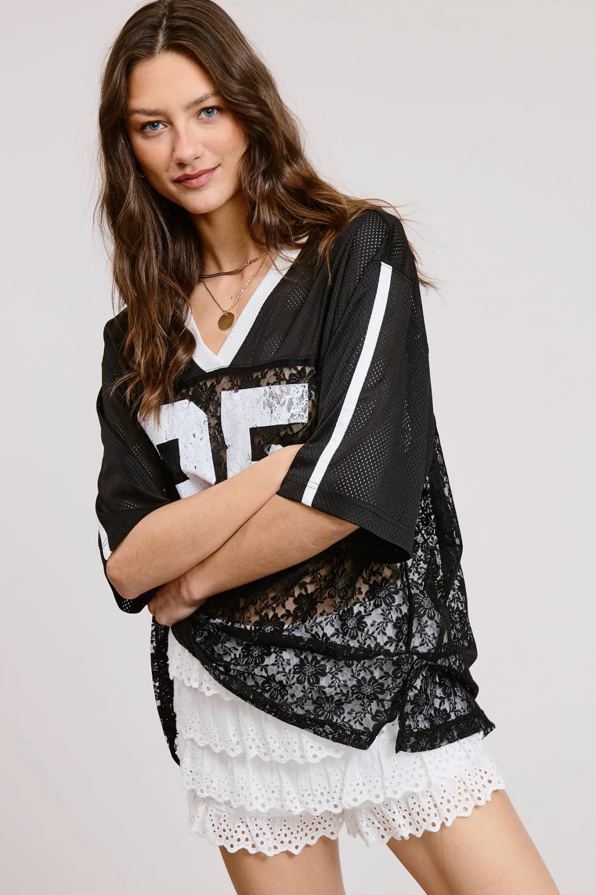 Sporty Chic Lace Number 85 Graphic Jersey Top Restocked!