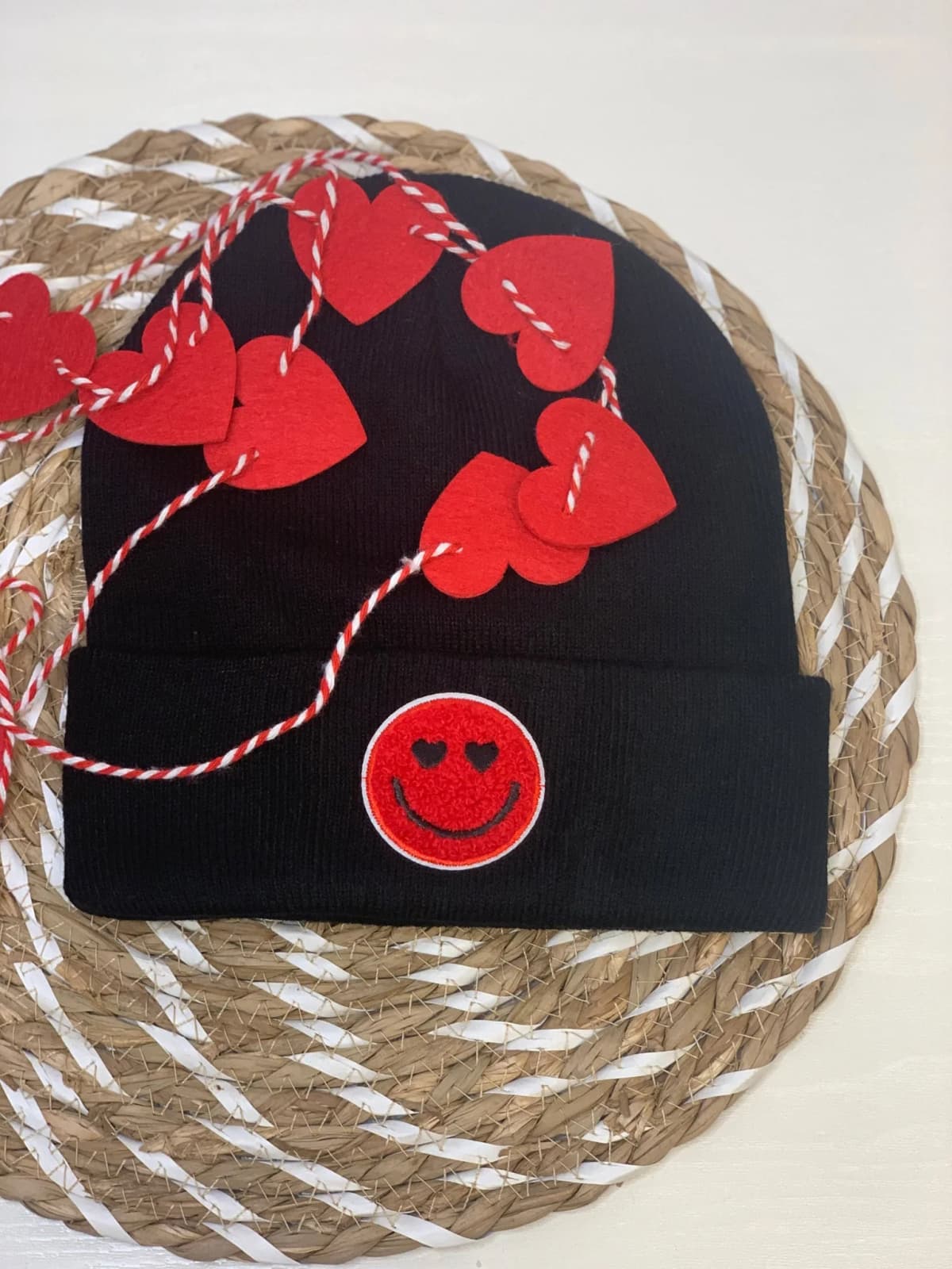 Smiley Heart valentine Beanie (Pink)