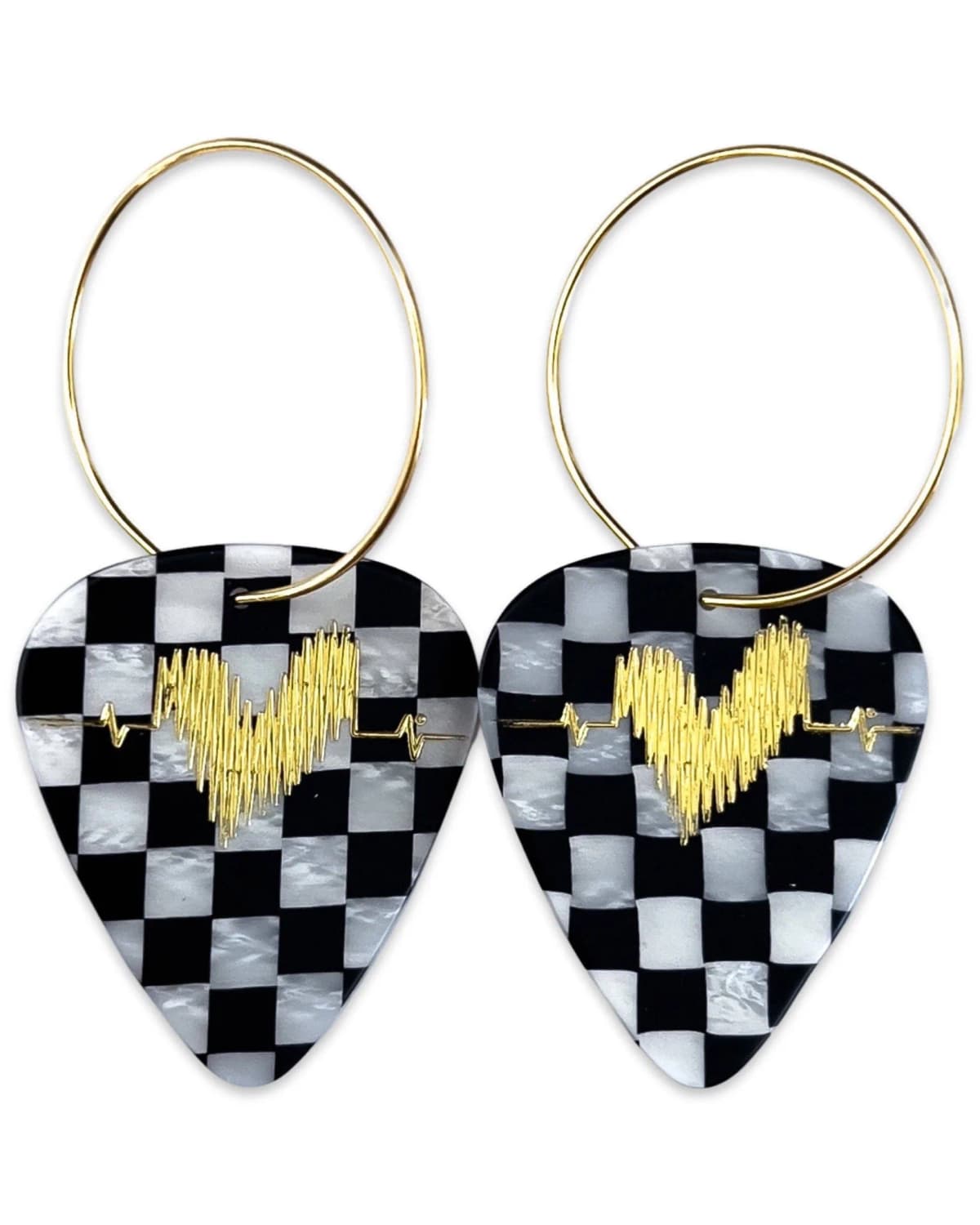 Groupie Love Checkerboard Single Guitar Pick Hoop Earrings