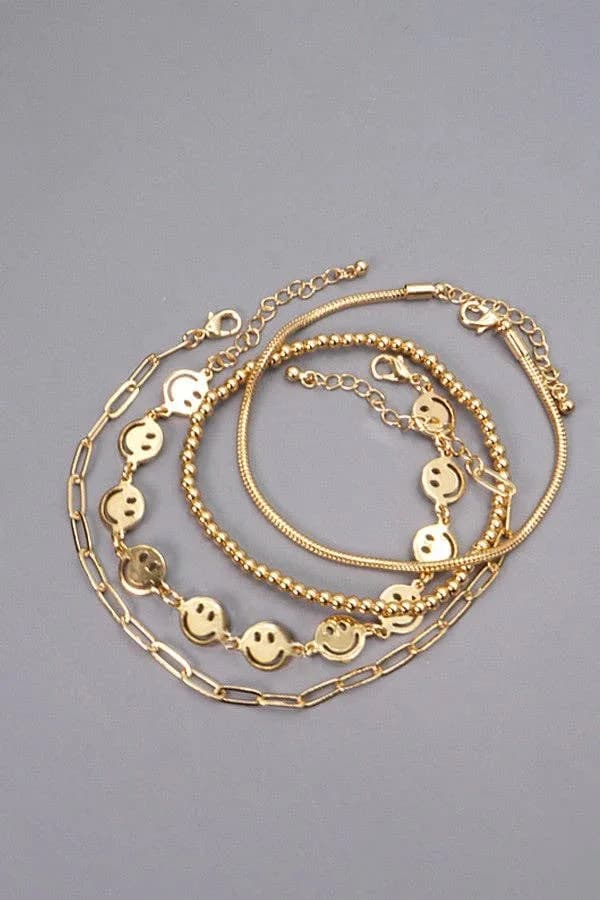 Smiley Bead Snake Chain 4 Set Bracelet