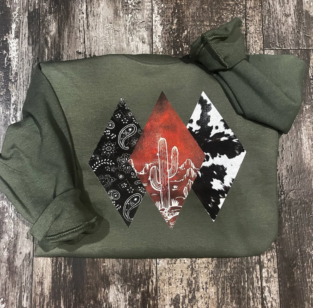 Diamond Cactus Cowhide Sweatshirt by Buckin Barn
