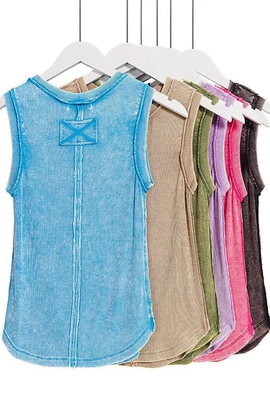 Washed Ribbed Tank Top with Exposed Seam Zenana