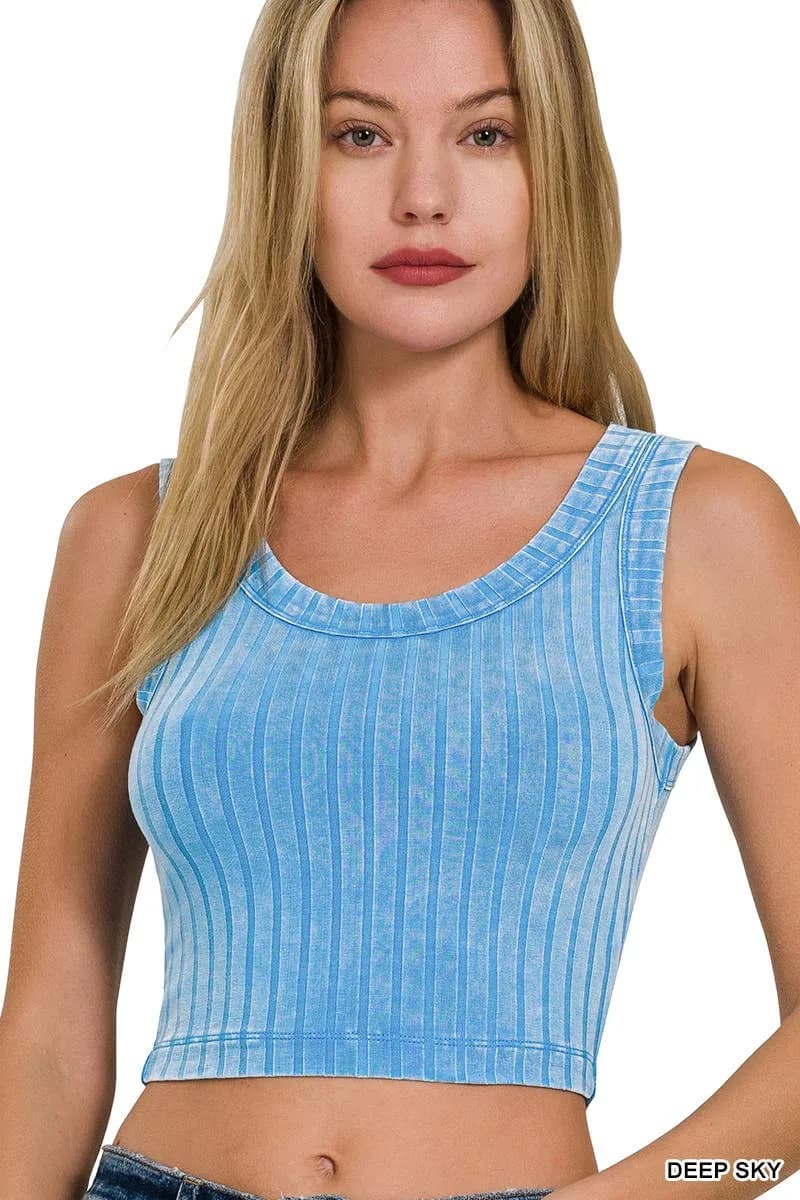 Ribbed Sleeveless Scoop Neck Cropped Tank Buttery Soft Top Zenana (K Green)