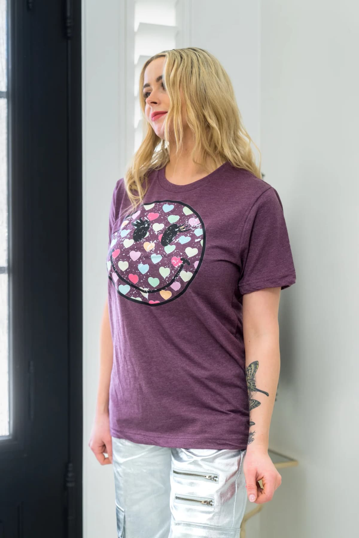 Retro Heart Smiley Face Shirt The Shirt Company (Maroon)