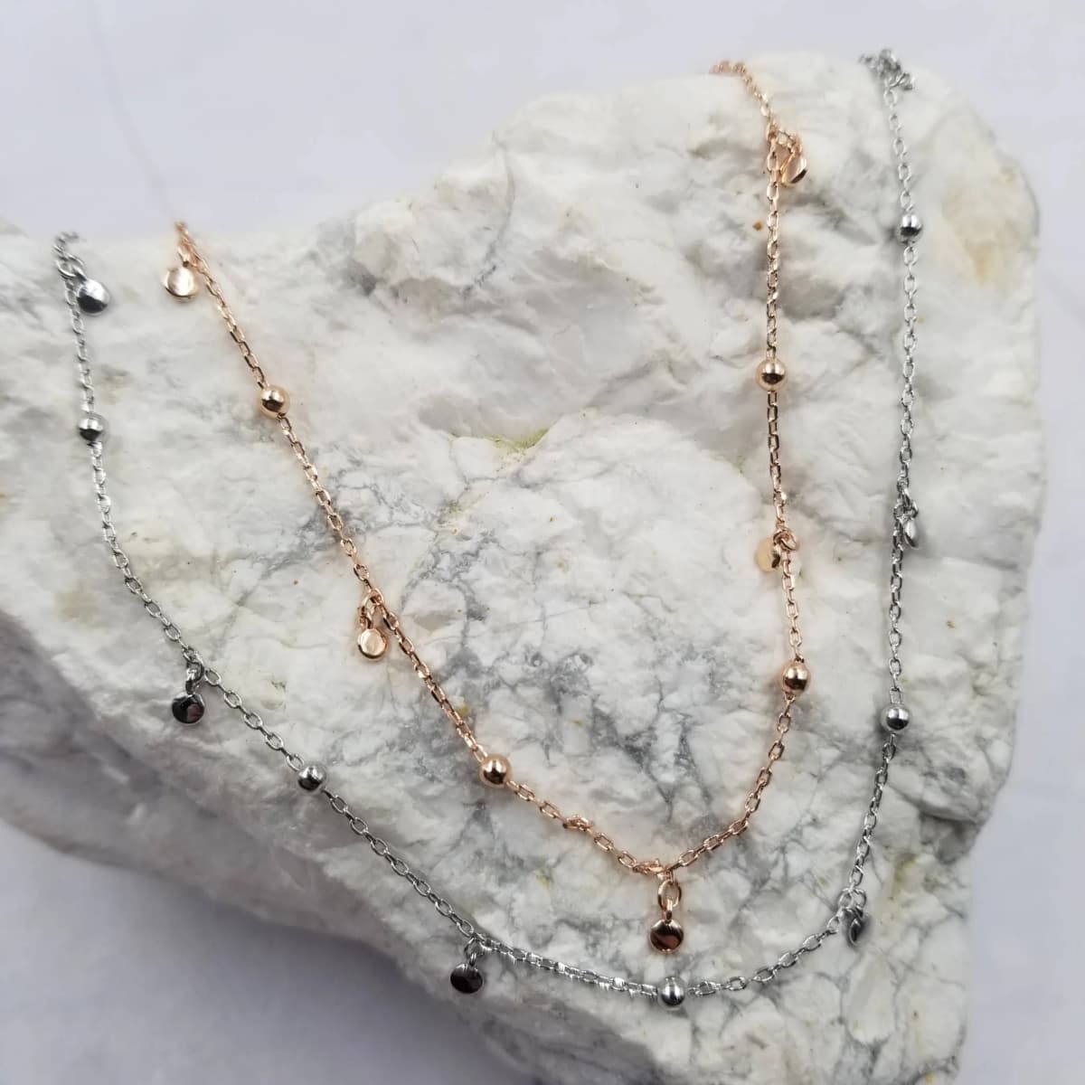 Brass Beaded Short Chian Necklace The Pretty Jewellery (Silver)