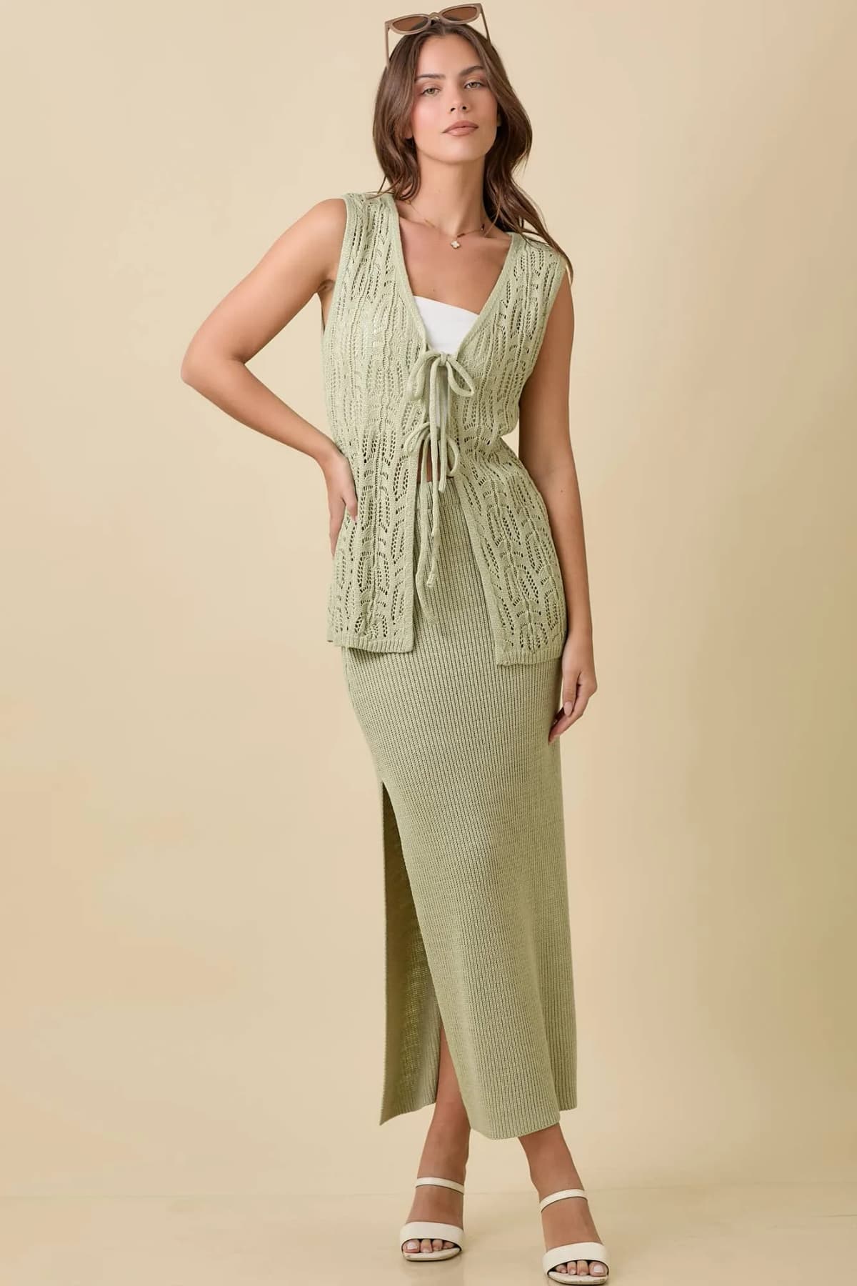 Midi Sweater Knit Skirt With Side Slits
