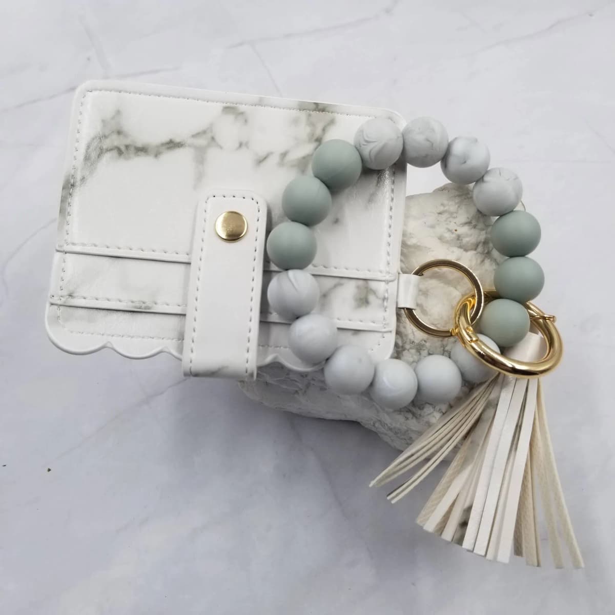 Silicone Bead Bangle Keychain Bracelet Card Holder (Marble)