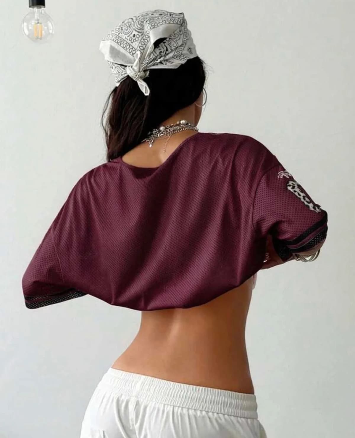 Maroon and Lace Jersey Leopard 23 Crop Top
