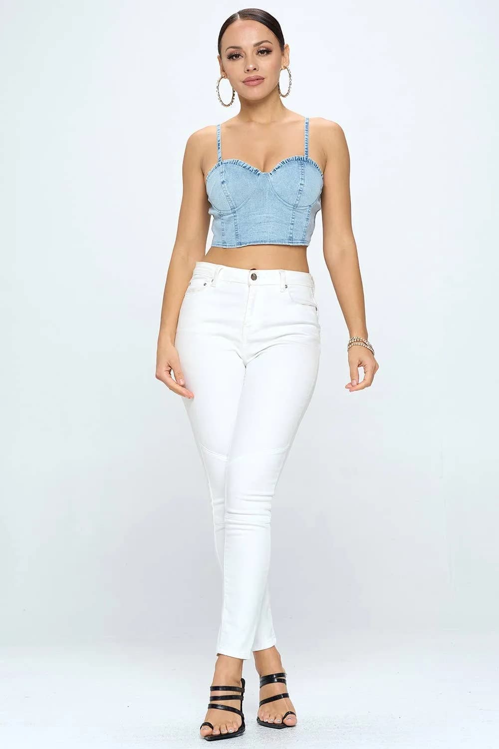 Denim Zipper Back Cropped Cami Top OhYes Fashion (Denim)