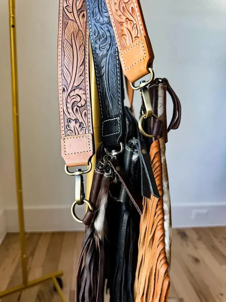 DIXIE CROSSBODY Cowhide Western Tooled Leather Fringe Purse