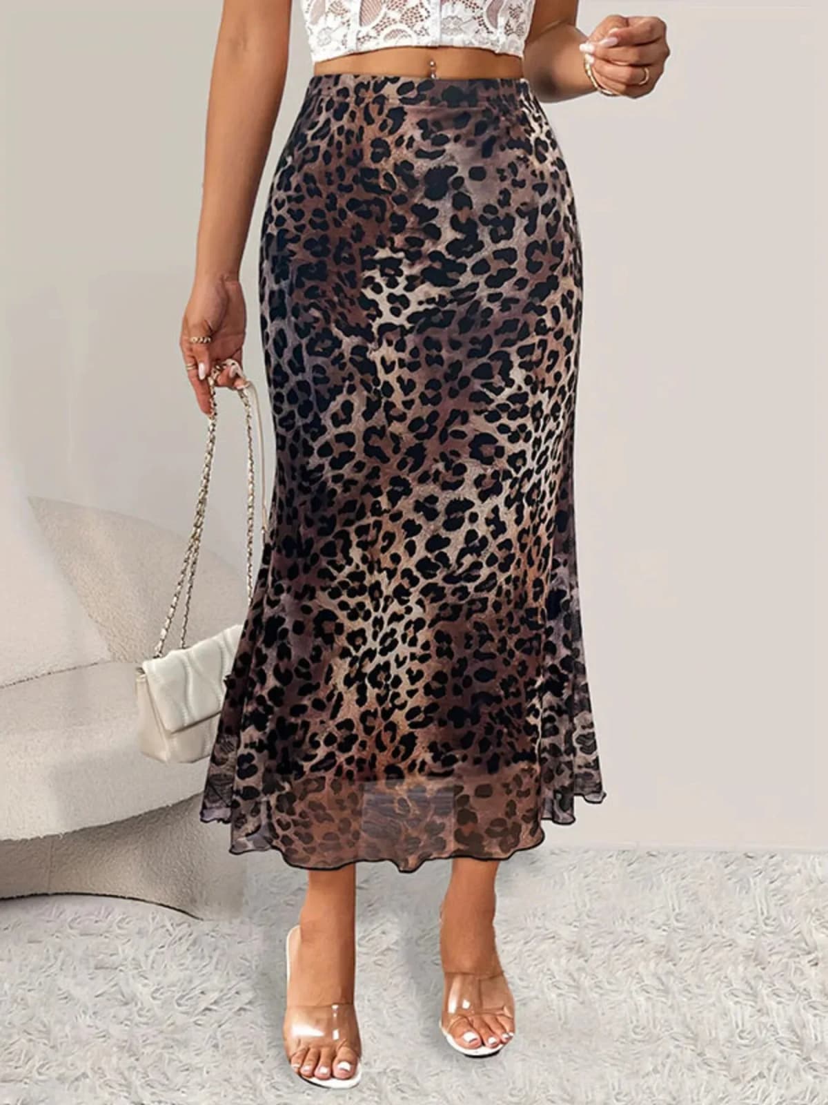 Leopard Print Midi Mermaid Skirt