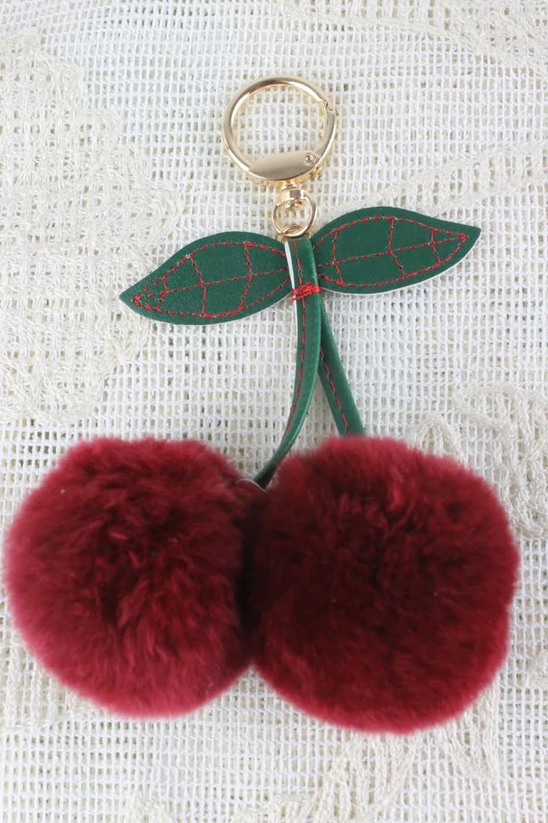 Genuine Rabbit Fur Cherry Bag Charm – Plush Bag Accent