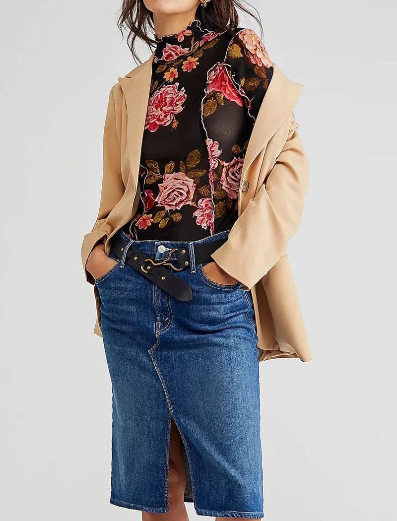 Floral Ruffle Trim Long Sleeve Top