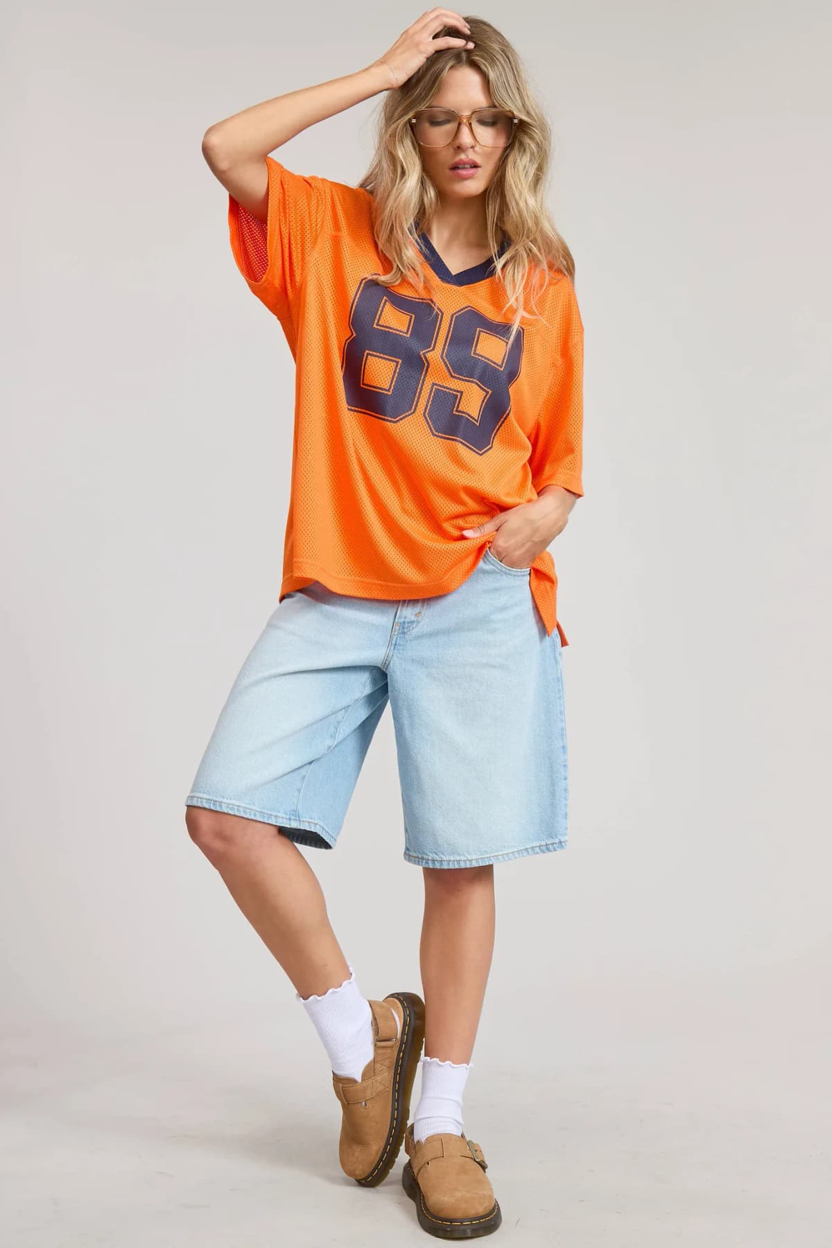 V Neck Sporty Jersey Shirt Top With Printed 89