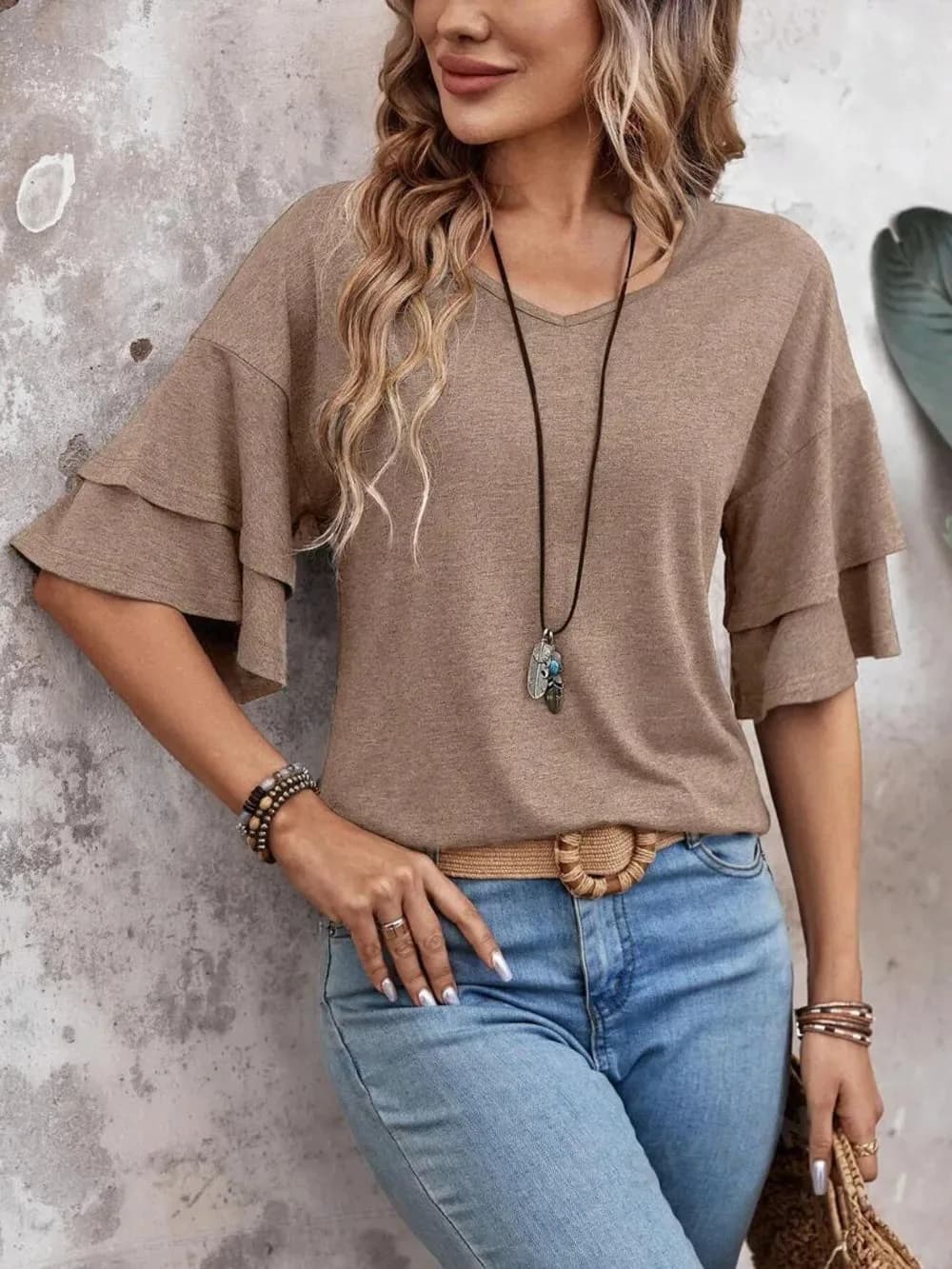 V-Neck Half Sleeve Blouse in Multiple Colors