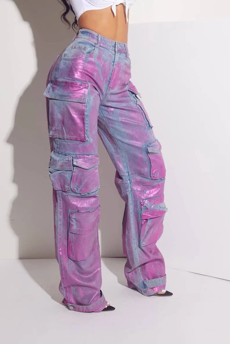 Restocked! Metallic Chic Pink Cargo Pants by WFFS