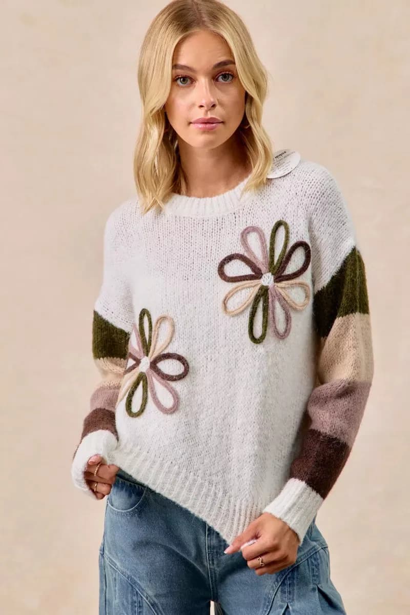 BiBi Flower Color Block Sweater