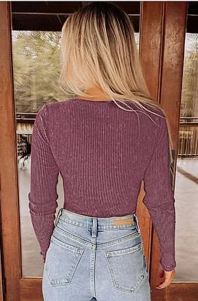 Mineral Wash Ribbed Snap Buttons Long Sleeve Bodysuit Charcoal