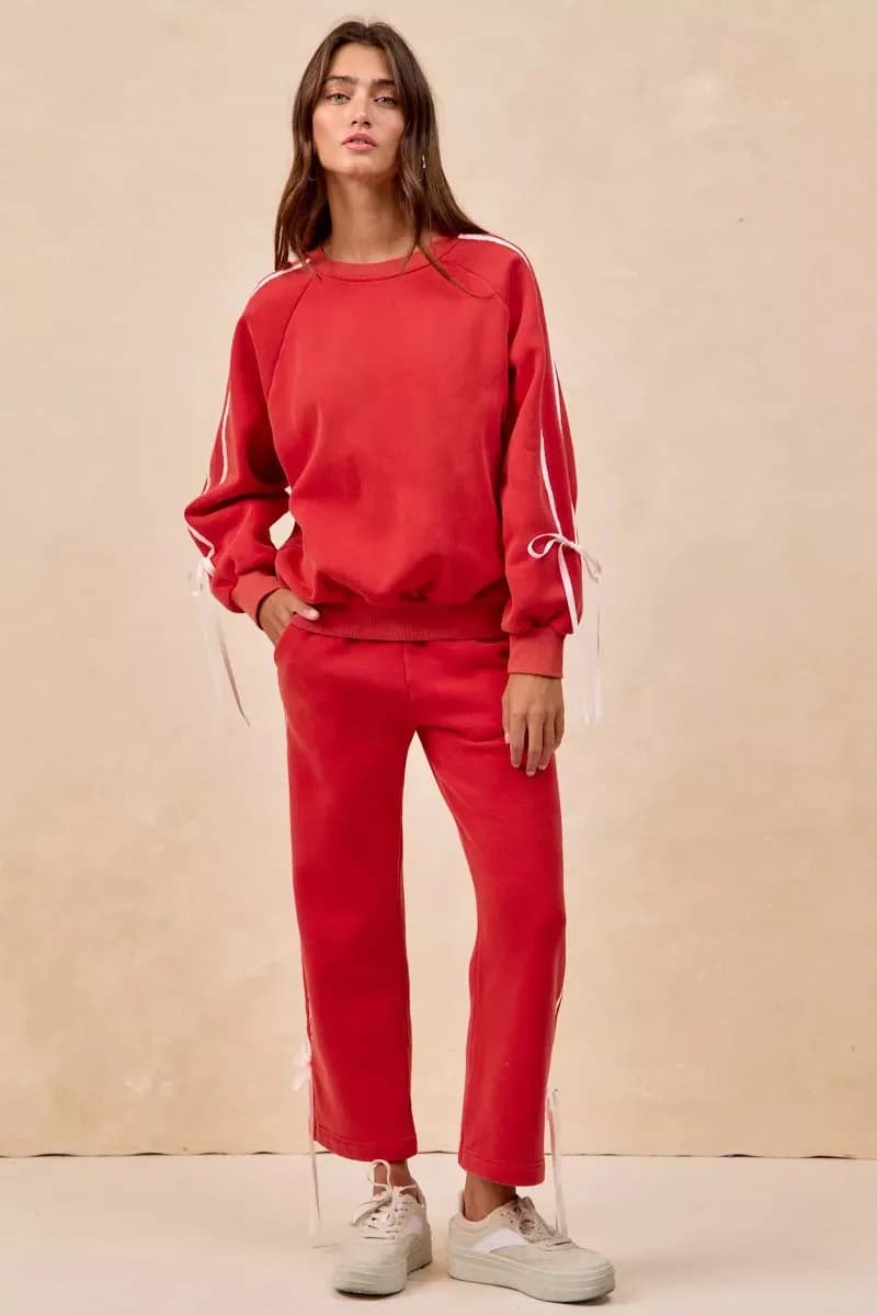 BiBi Side Lined Bow Details Fleece Sweatshirt
