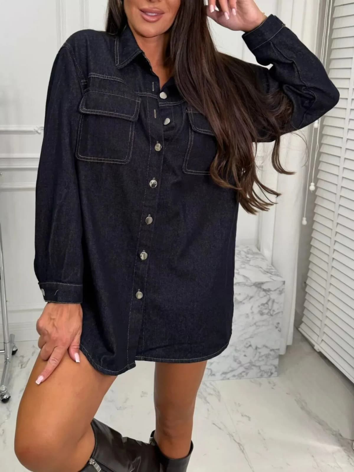 Vintage Washed Denim Jacket with Chest Pockets