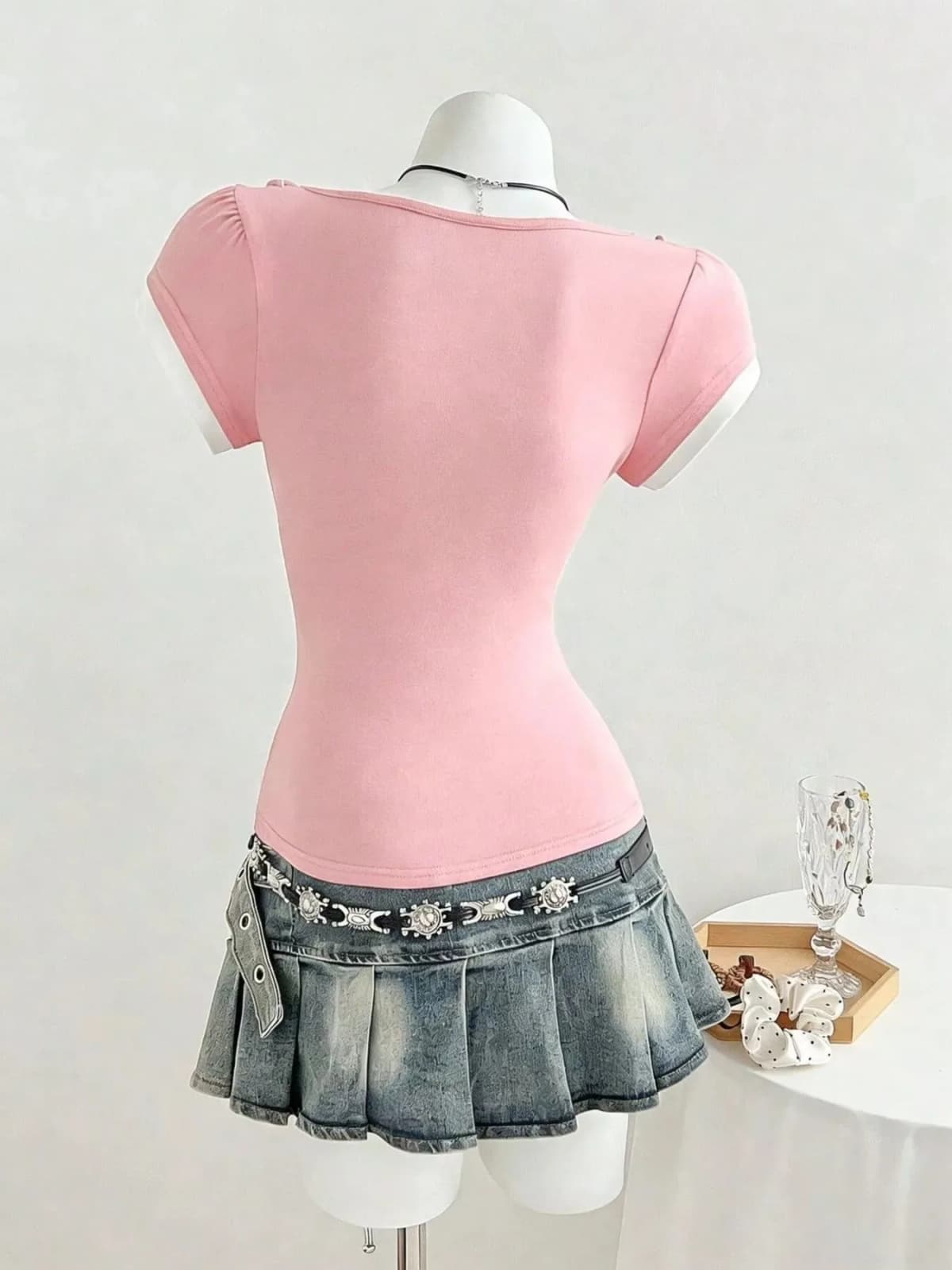 Frill Cap Sleeve Slim Fit T-Shirt