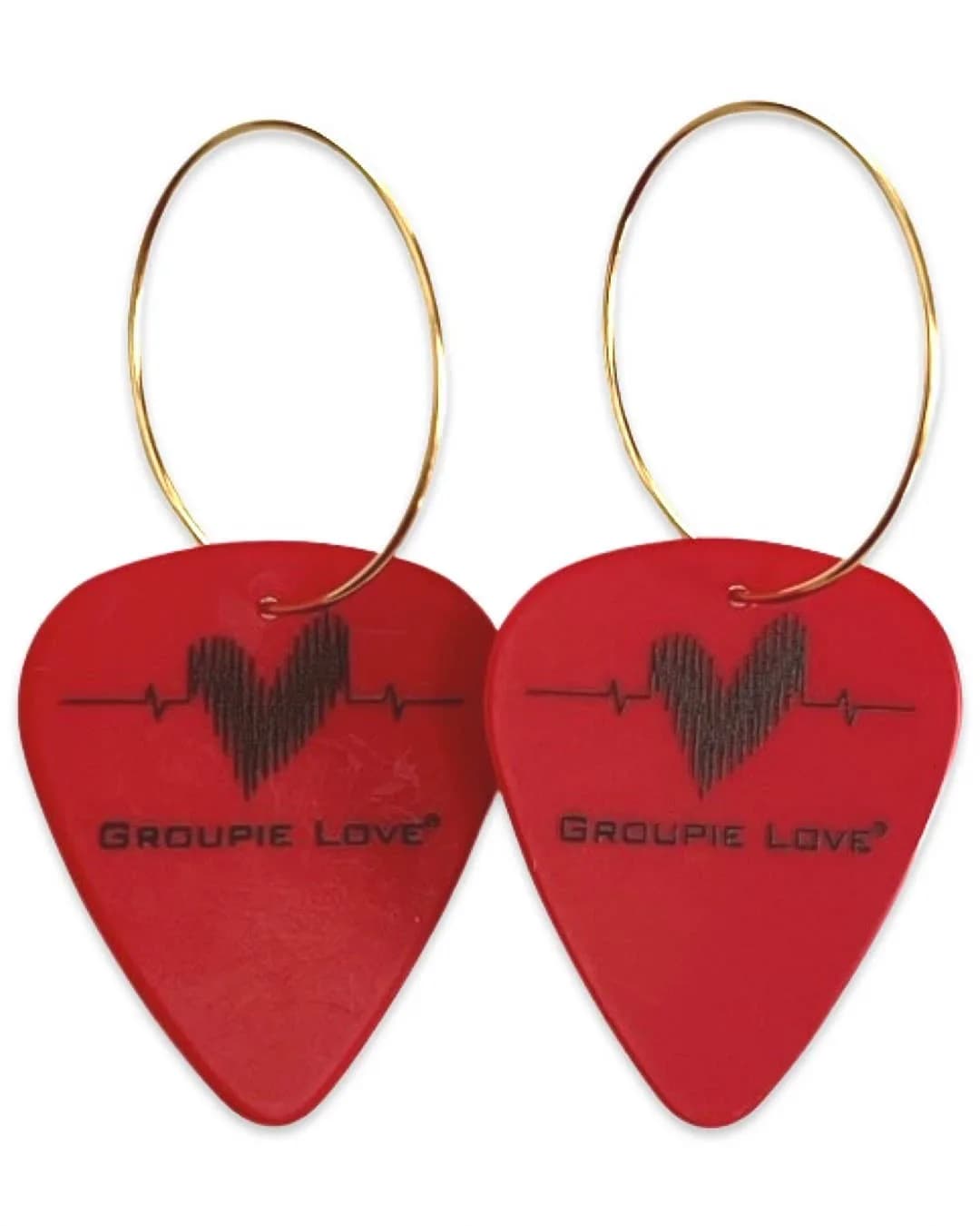 14K Gold Filled Red Single Guitar Pick Earrings Groupie Love (50mm)