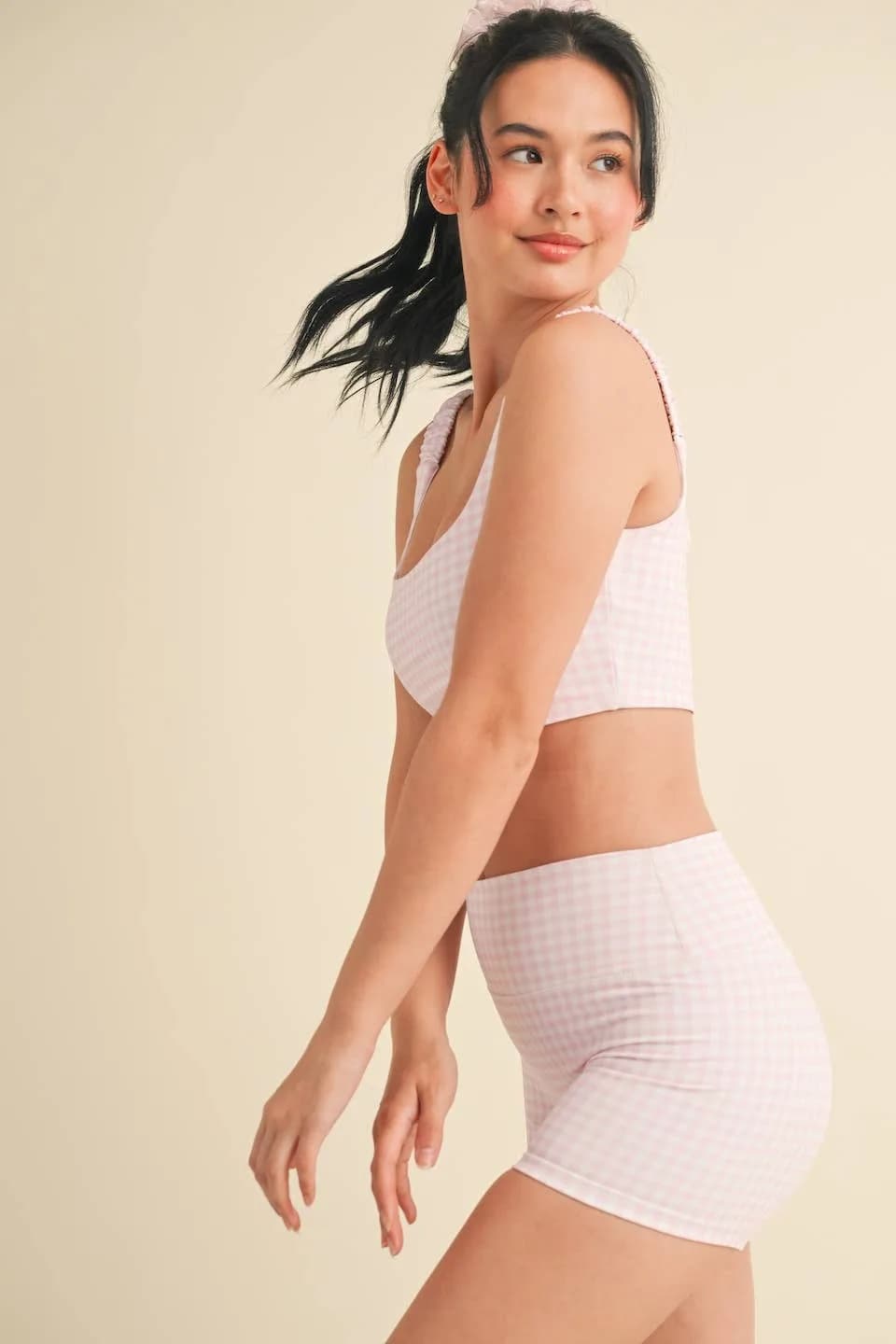 Gingham Print Ruched Bra Top by Kimberly C