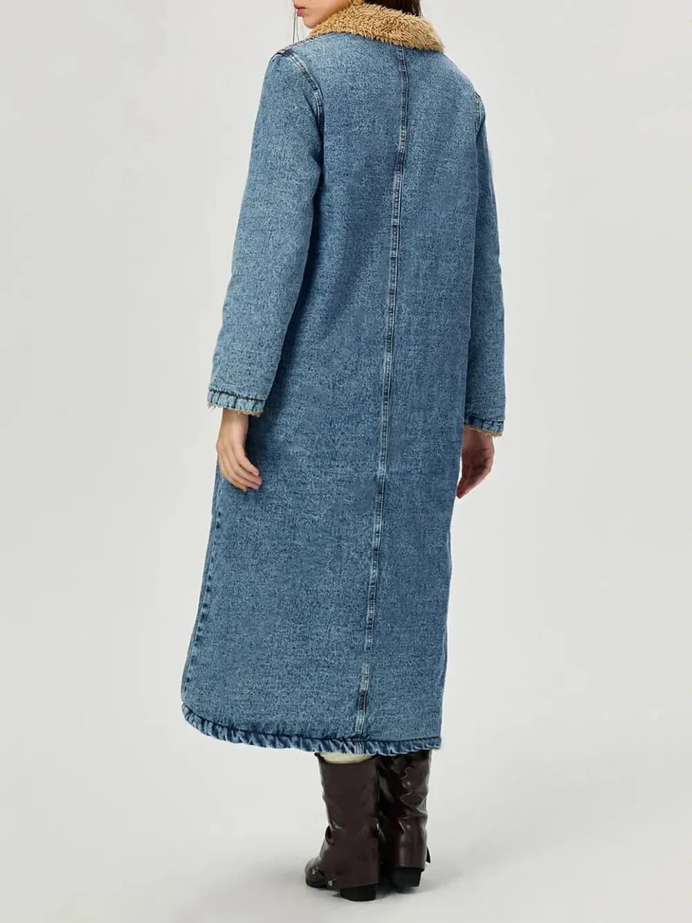 Pocketed Button Up Denim Jacket with Fur Lining