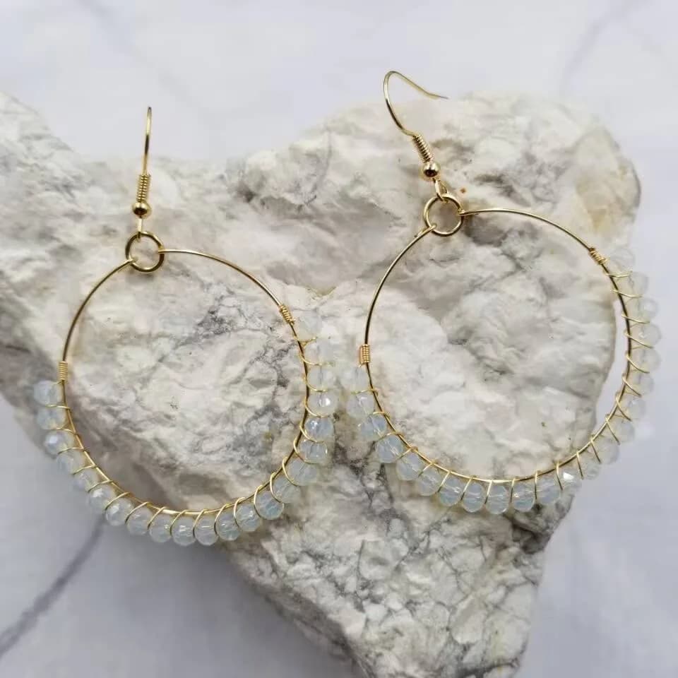 Handmade Wire Glass Beaded Earrings - Summer