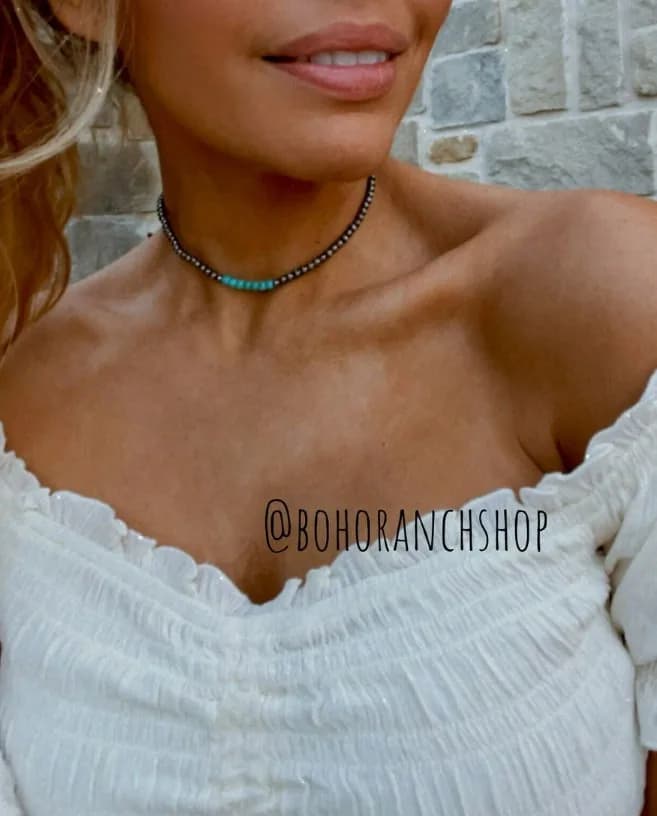 Navajo Bead Choker Necklace Boho Ranch (Turquoise)