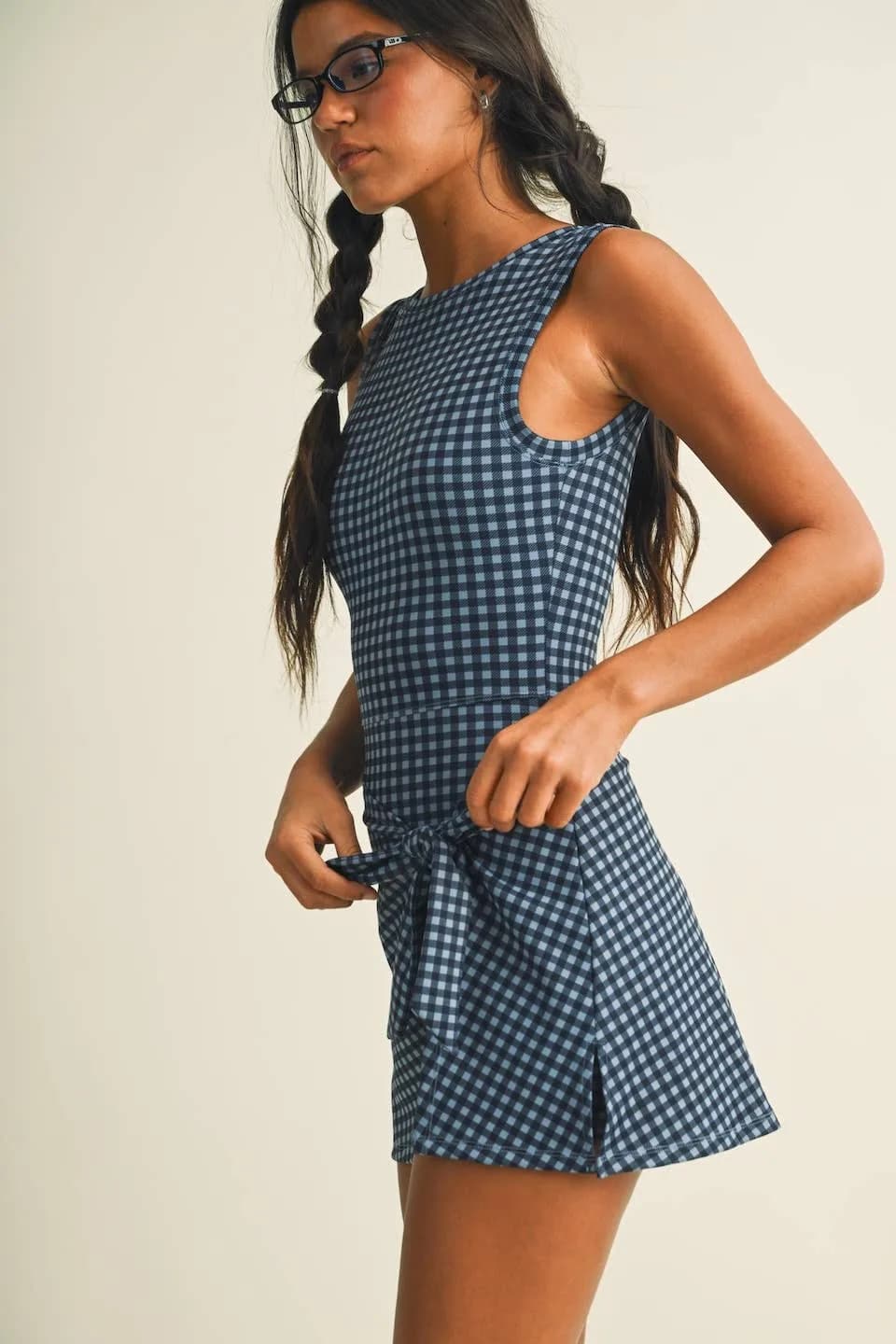 Gingham Print Sleeveless Wrap Tie Front Dress