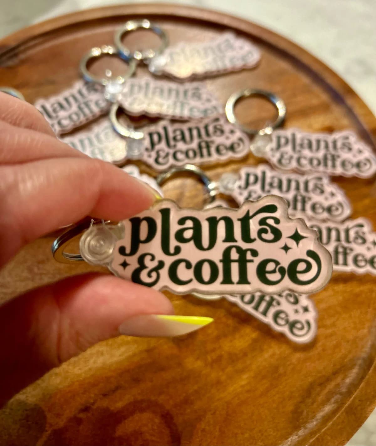 Plants & Coffee Keychain (light pink)