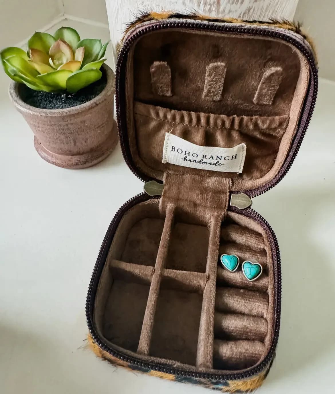 Large Cowhide Jewelry Box Western Travel Storage Gifts by Boho Ranch