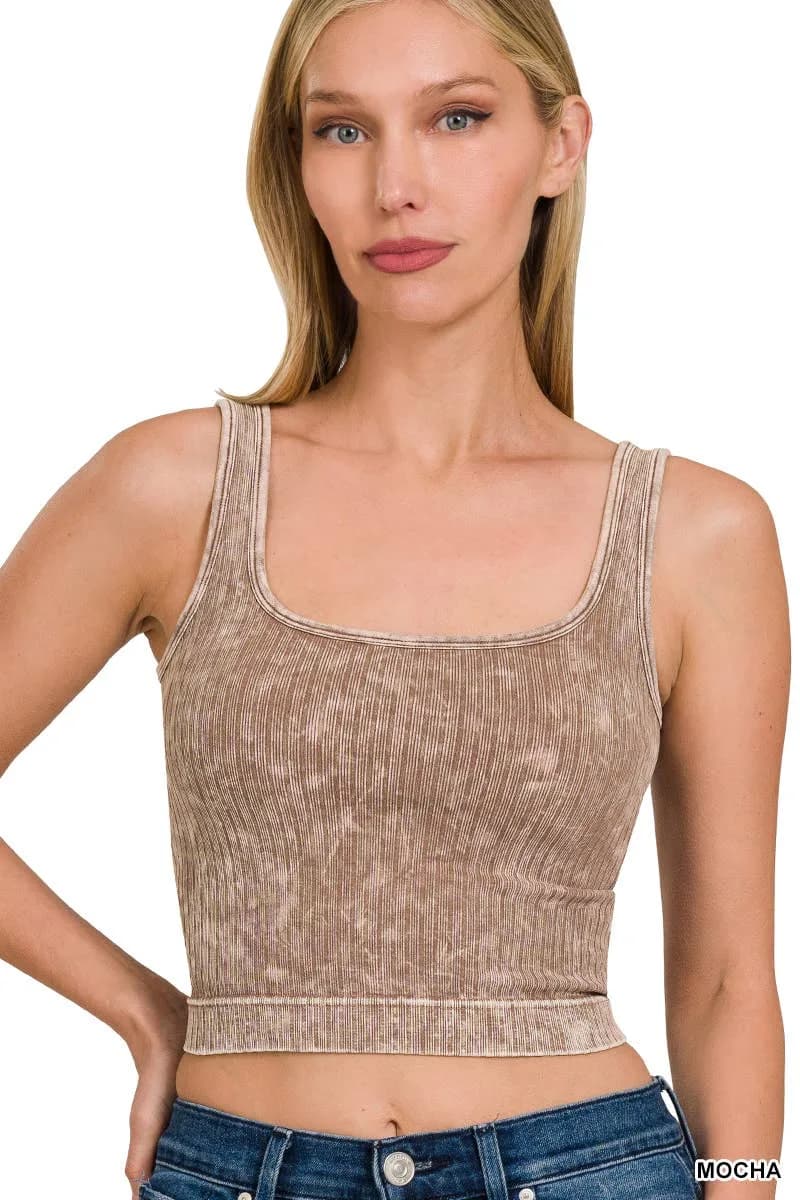 Washed Ribbed Cropped Tank Top Zenana (Fushia)