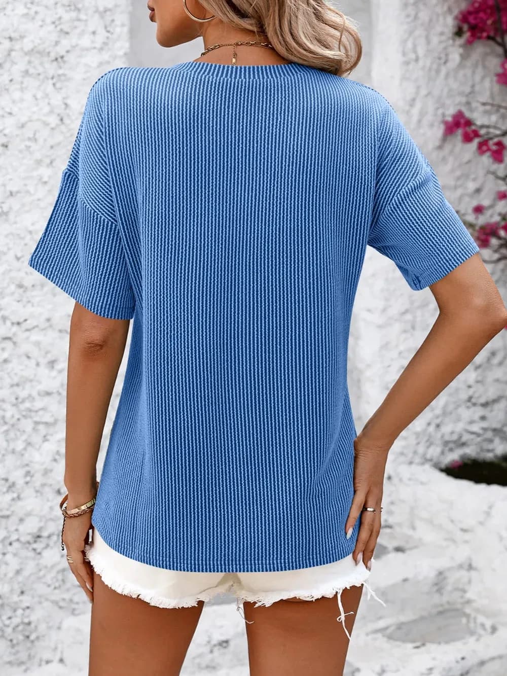 Mandy V-Neck Dropped Shoulder T-Shirt in Multiple Colors