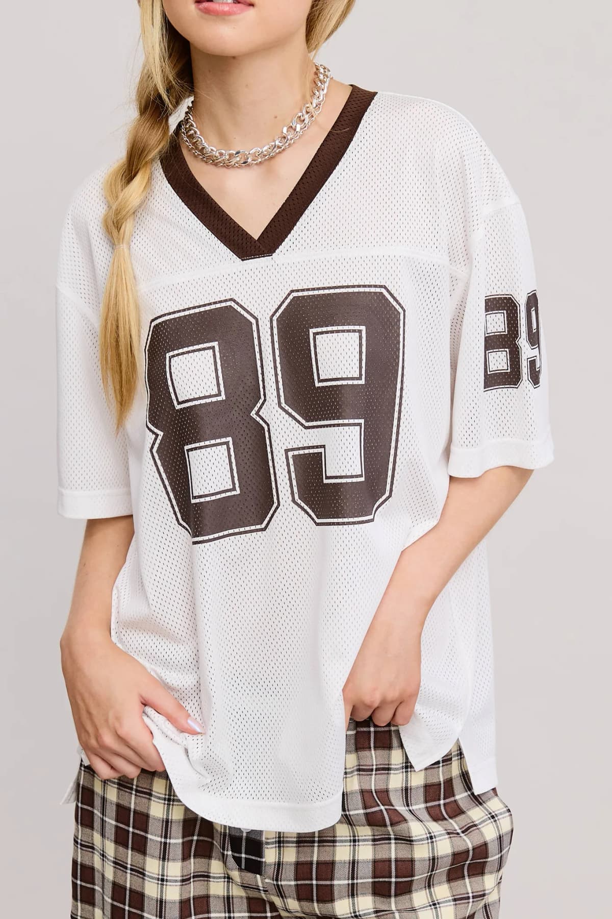 V Neck Sporty Jersey Shirt Top With Printed 89