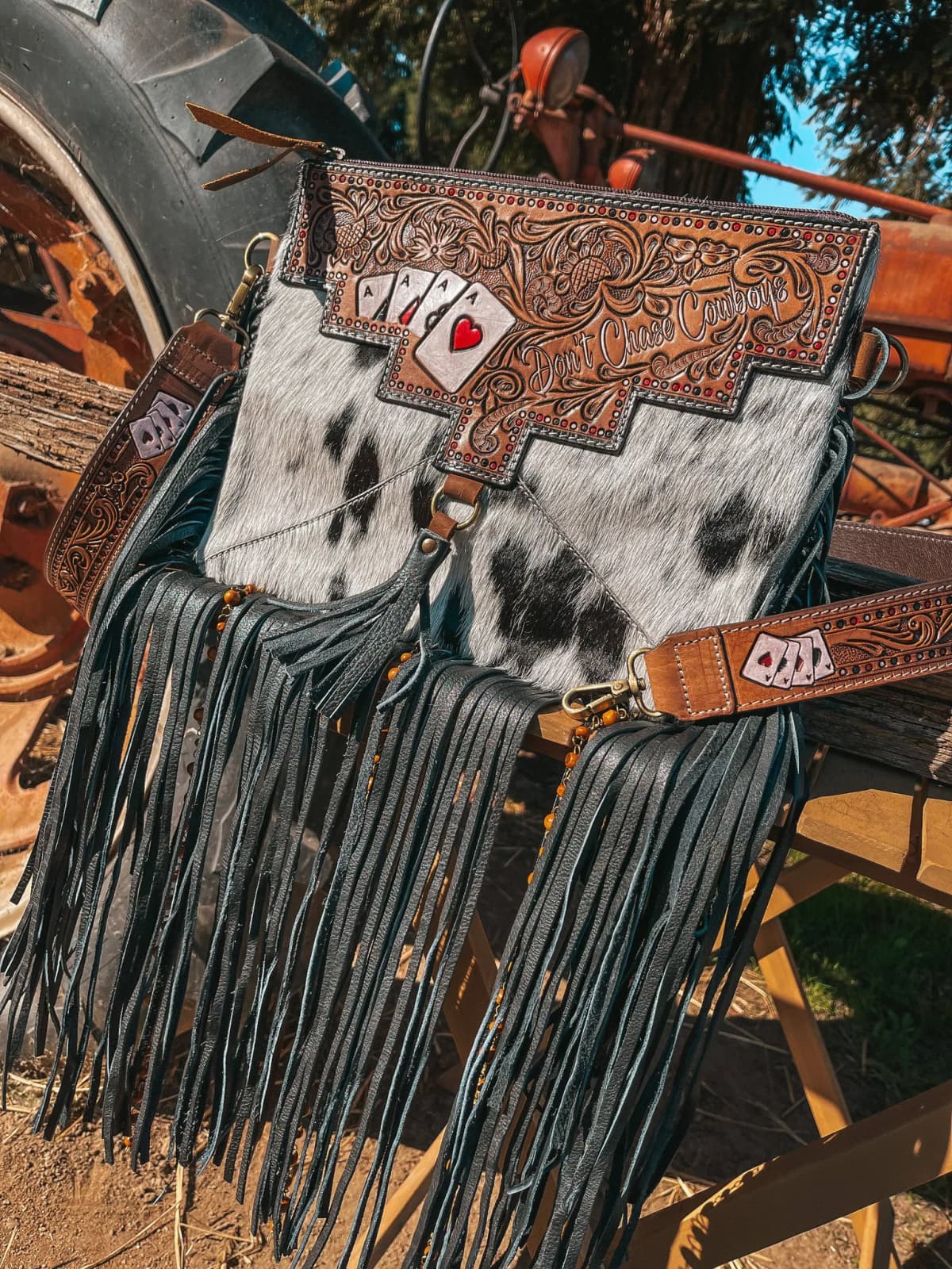 Don't Chase Cowboys Aces Cards Cowhide Purse by Haute Southern Hyde