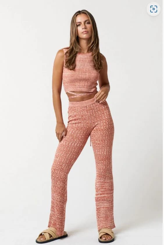 Rust Color Sweater Crop Top and Flared Pants Set by Blue Blush