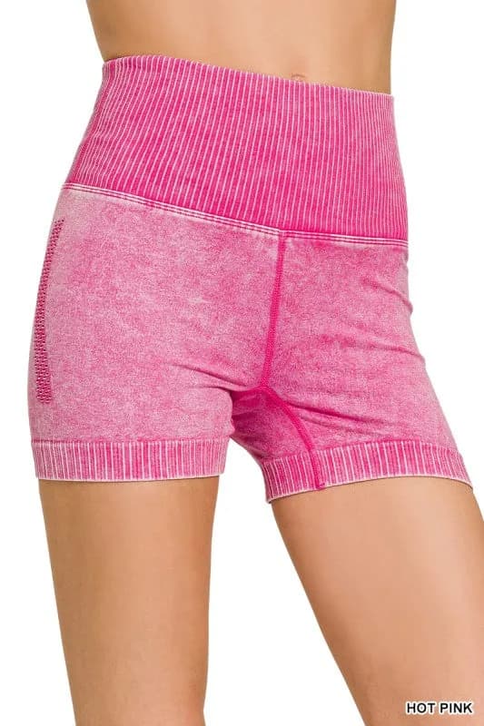 Zenana High Waisted Seamless Washed Shorts Multiple Colors!!