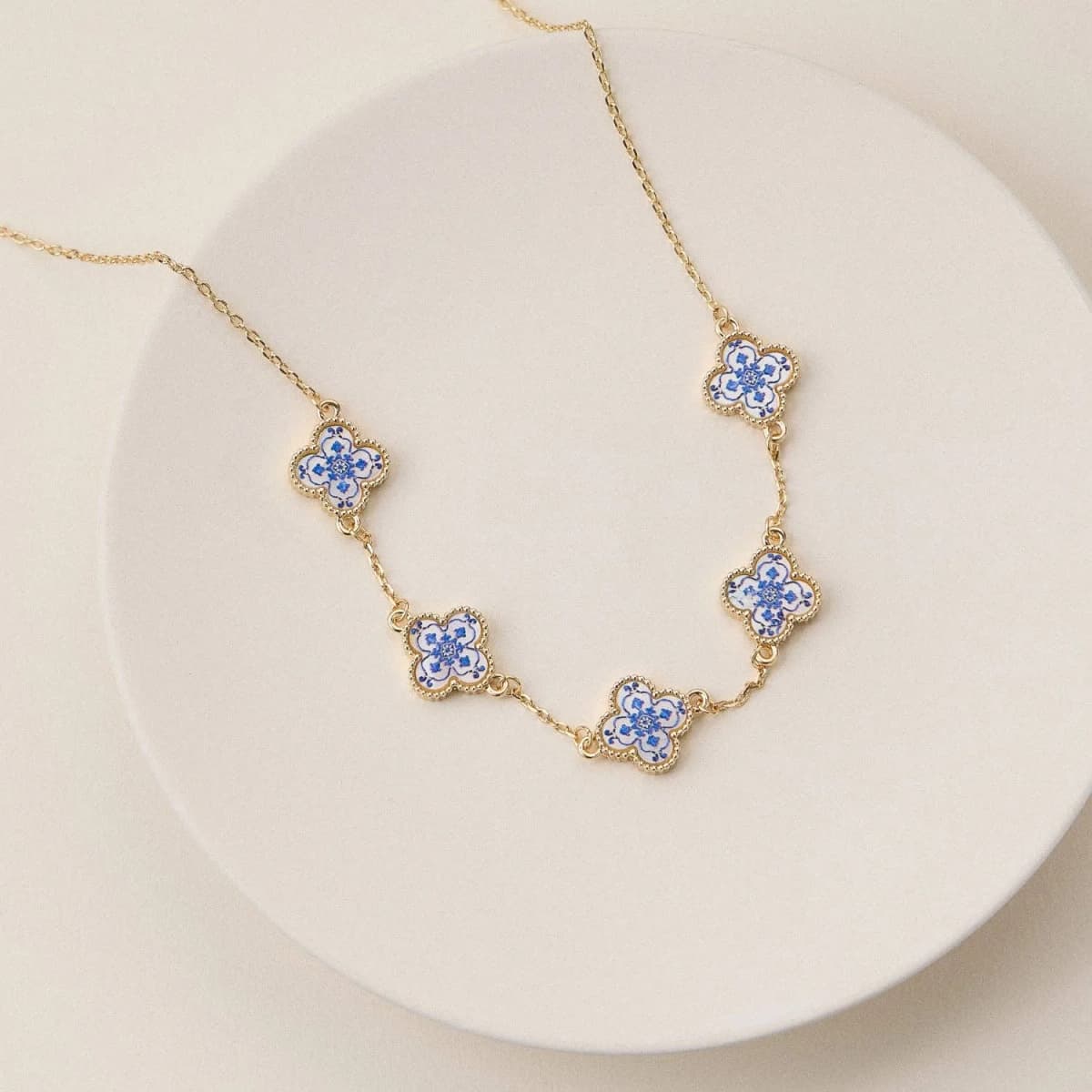 Blue Floral Mother of Pearl Necklace