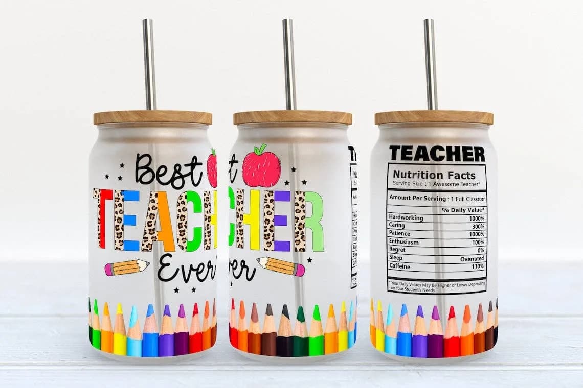 Best Teacher Ever 16oz Frosted Libbey Glass Tumbler