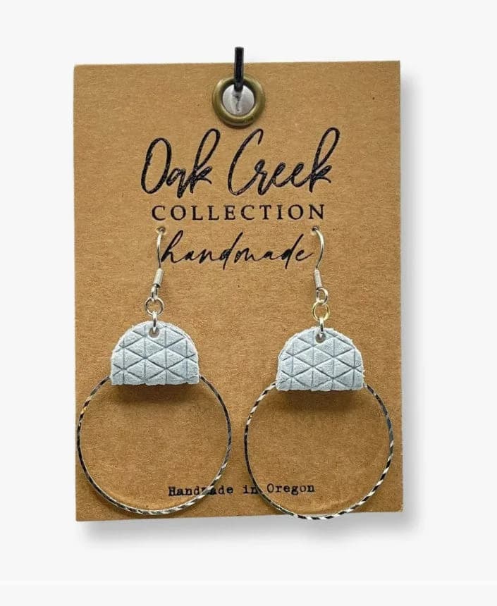 Leather Strap Silver Etched Ring Earring Oak Creek