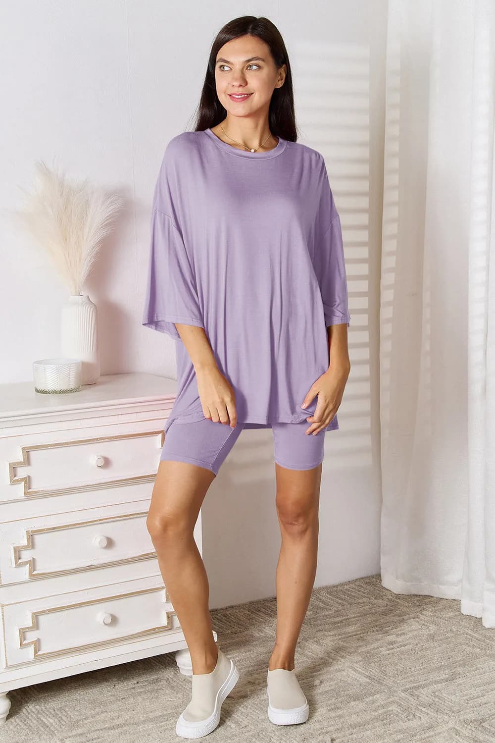 Basic Bae Full Size Soft Rayon Three-Quarter Sleeve Top and Shorts Set Multiple Colors
