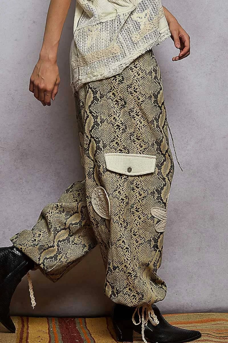 POL Pleat Detail Floral Patchwork Cargo Jogger Pants