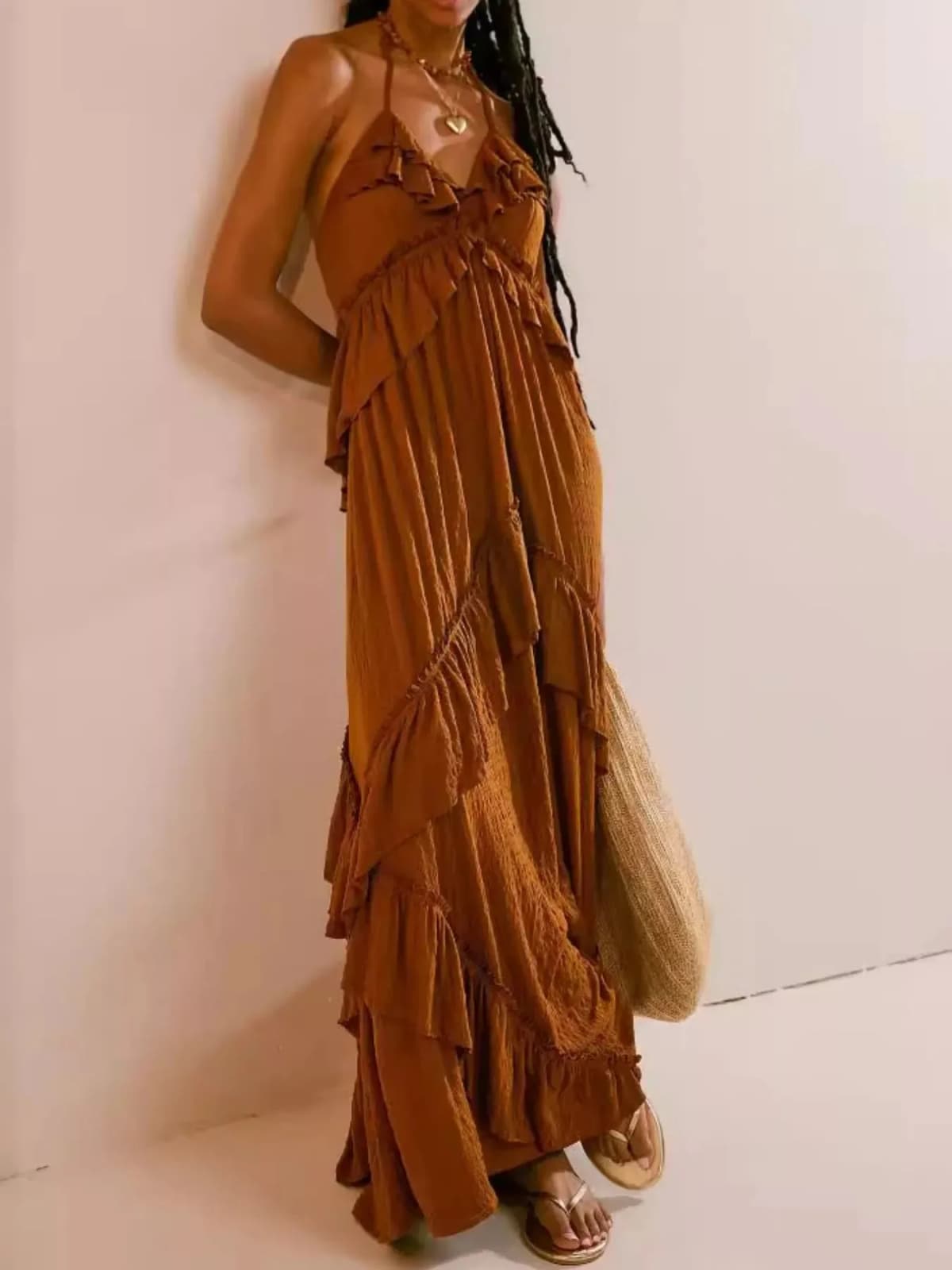 Ruffled Halter Neck Maxi Dress in Multiple Colors