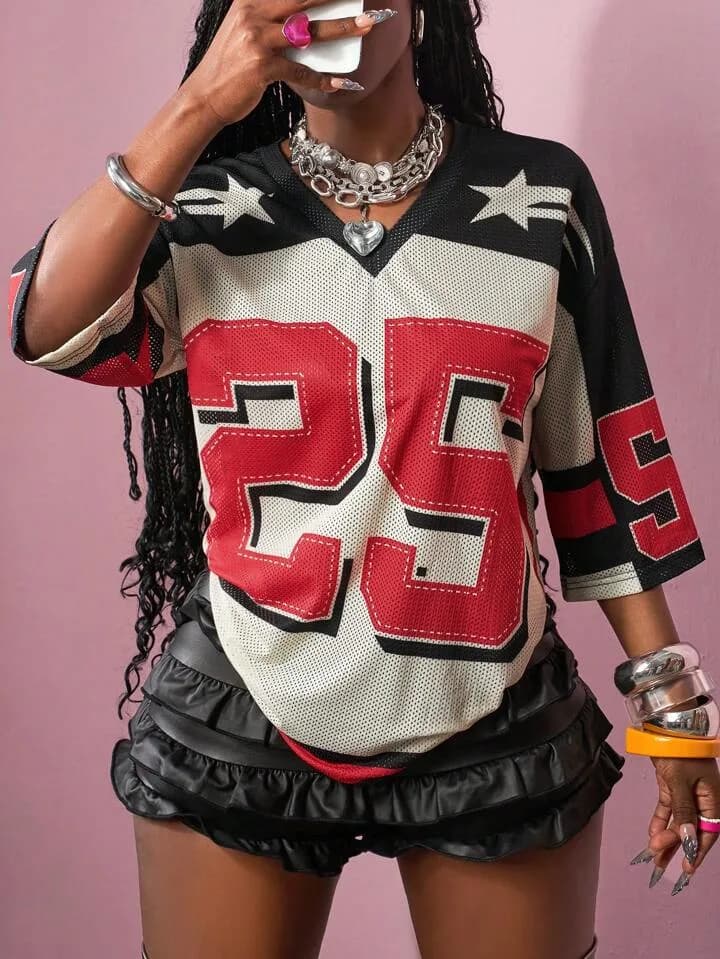 Red Number 25 Mesh Star Jersey