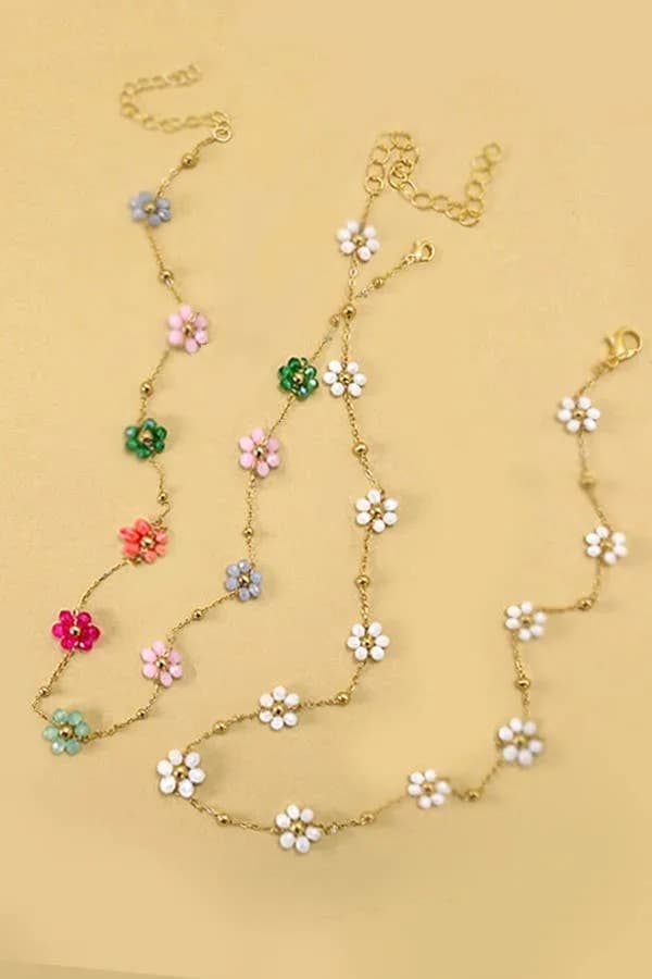 Summer Multi Beaded Flower Charm Necklace