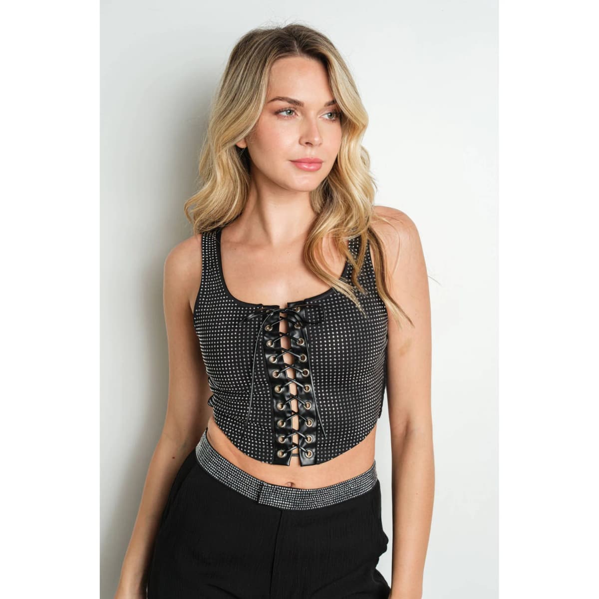 KIWI Lace Front Rhinestone Corset Top