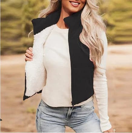 Corduroy Stand Collar Cropped Shoulder Vest Hiddenbrand (Pink)